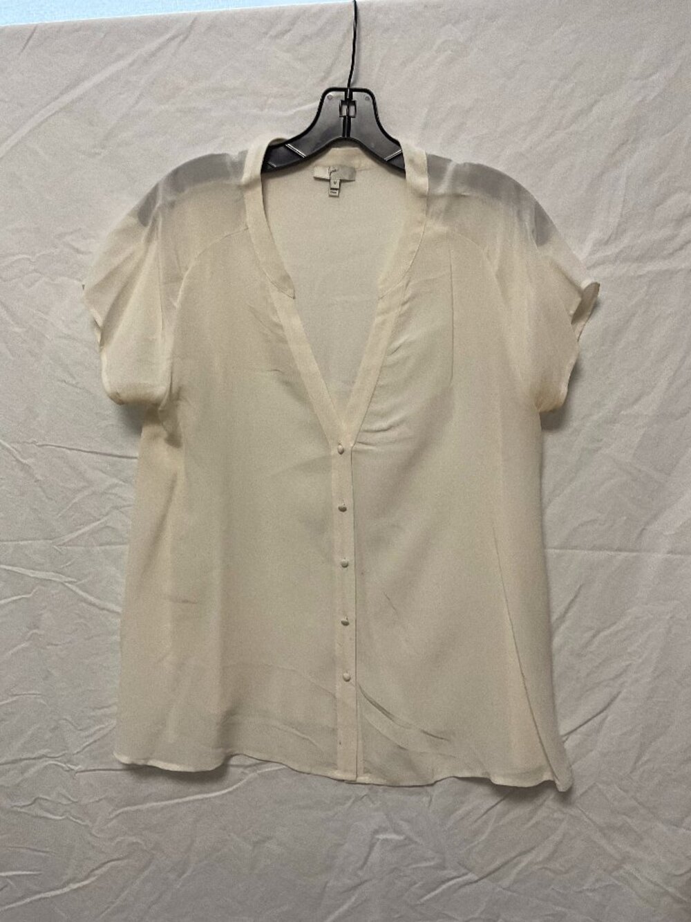Joie Cream Silk Short Sleeve Button Front Blouse Size M